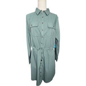 Coolibar Napa Travel Shirt Dress UPF50 Green L‎ NWT